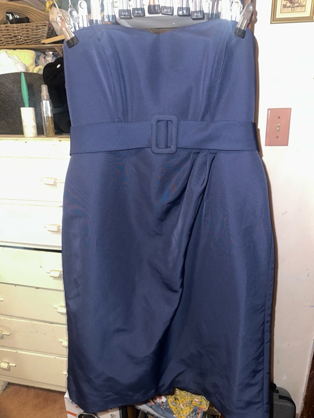 Elegant Strapless Navy Belted Cocktail Dress